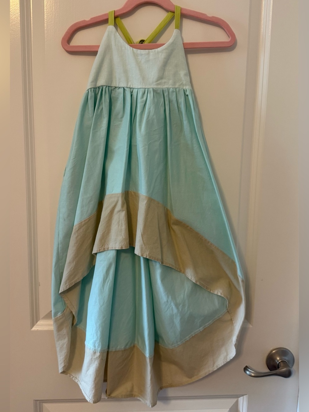 3T Pleiades Light Aqua & Tan High-Low Windsong Dress